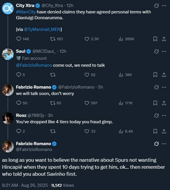 aiyouxi-多纳鲁马交易有变？被曼城球迷喷是骗子，罗马诺回应：爱信不信